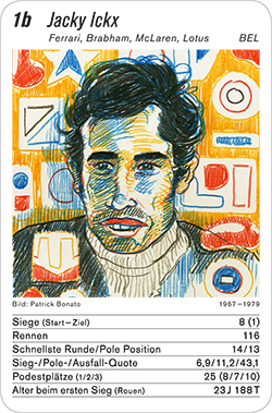 Formel 1, Volume 1, Karte 1b, BEL, Jacky Ickx, Illustration: Patrick Bonato.
