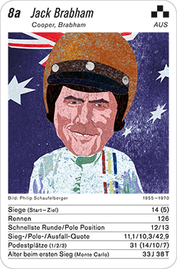 Formel 1, Volume 1, Karte 8a, AUS, Jack Brabham, Illustration: Philip Schaufelberger.