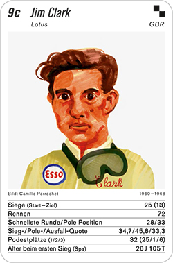 Formel 1, Volume 1, Karte 9c, GBR, Jim Clark, Illustration: Camille Perrochet.