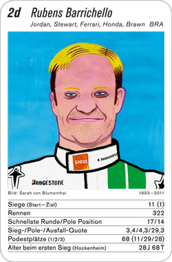Formel 1, Volume 1, Karte 2d, BRA, Rubens Barrichello, Illustration: Sarah von Blumental.