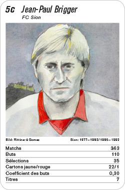 Fussball, CH, Karte 5c, FC Sion, Jean-Paul Brigger, Illustration: Rittiner & Gomez.
