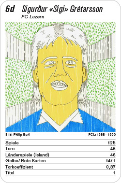 Fussball, CH, Karte 6d, FC Luzern, Sigurður “Sigi” Grétarsson, Illustration: Philip Bürli.