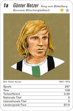 Fussball, DE.1, Karte 1a, Borussia Mönchengladbach, Günter Netzer, Illustration: Stefan Vecsey.