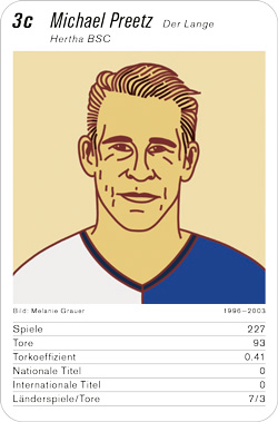 Fussball, DE.1, Karte 3c, Hertha BSC, Michael Preetz, Illustration: Melanie Grauer.