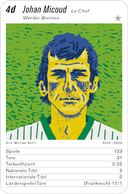 Fussball, DE.1, Karte 4d, Werder Bremen, Johan Micoud, Illustration: Michael Kühni.