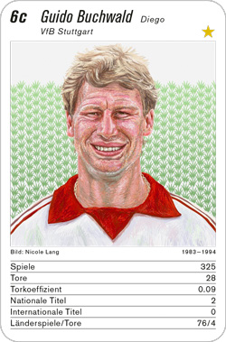 Fussball, DE.2, Karte 6c, VfB Stuttgart, Guido Buchwald, Illustration: Nicole Lang.