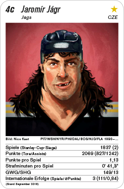Eishockey, Volume 1, Karte 4c, CZE/SVK, Jaromír Jágr, Illustration: Nico Kast.
