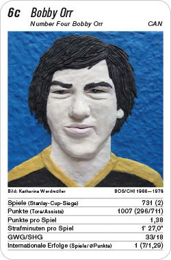 Eishockey, Volume 1, Karte 6c, CAN, Bobby Orr, Illustration: Katharina Werdmüller.