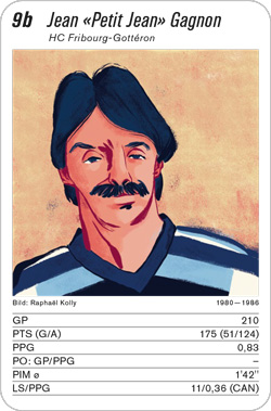 Eishockey, Volume 2, Karte 9b, HC Fribourg-Gottéron, Jean Gagnon, Illustration: Raphaël Kolly.