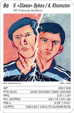 Eishockey, Volume 2, Karte 9c, HC Fribourg-Gottéron, V. Bykov/A. Khomutov, Illustration: Raphaël Kolly.