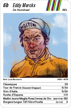 Radsport, Volume 1, Karte 6b, BEL, Eddy Merckx, Illustration: Luca Bartulovic.