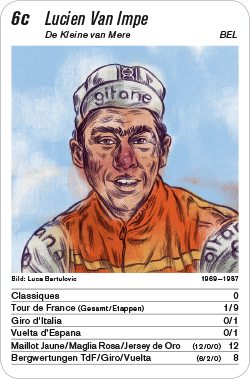 Radsport, Volume 1, Karte 6c, BEL, Lucien Van Impe, Illustration: Luca Bartulovic.
