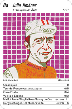 Radsport, Volume 2, Karte 8a, ESP, Julio Jiménez, Illustration: Maria Rehli. Radsport, Volume 2, Karte 8a, ESP, Julio Jiménez, Illustration: Maria Rehli.