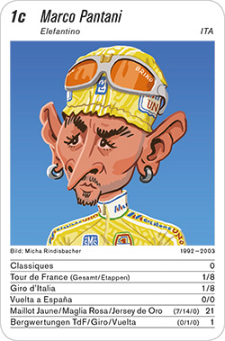 Radsport, Volume 2, Karte 1c, ITA, Marco Pantani, Illustration: Micha Rindisbacher.