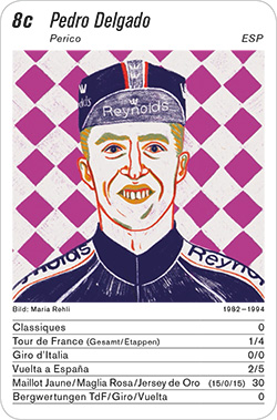 Radsport, Volume 2, Karte 8c, ESP, Pedro Delgado, Illustration: Maria Rehli.
