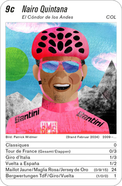 Radsport, Volume 3, Karte 9c, POR/COL, Nairo Quintana, Illustration: Patrick Widmer.