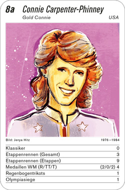 Radsport, Volume 4, Karte 8a, USA, Connie Carpenter-Phinney, Illustration: Jenya Hitz.