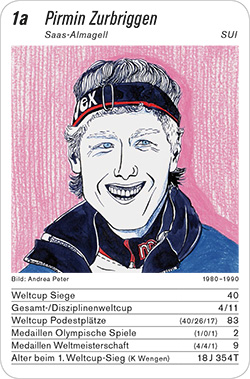 Ski Alpin, Volume 1, Karte 1a, SUI, Pirmin Zurbriggen, Illustration: Andrea Peter.
