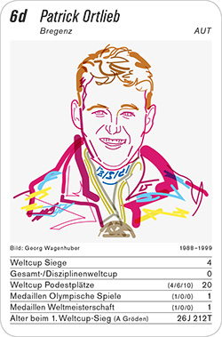 Ski Alpin, Volume 1, Karte 6d, AUT, Patrick Ortlieb, Illustration: Georg Wagenhuber. Ski Alpin, Volume 1, Karte 6d, AUT, Patrick Ortlieb, Illustration: Georg Wagenhuber.