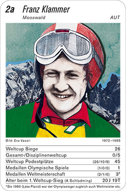 Ski Alpin, Volume 1, Karte 2a, AUT, Franz Klammer, Illustration: Eva Vasari.