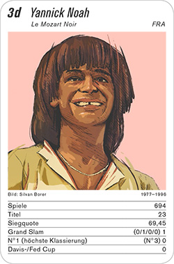 Tennis, Volume 1, Karte 3d, FRA, Yannick Noah, Illustration: Silvan Borer.