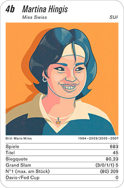 Tennis, Volume 1, Karte 4b, SUI, Martina Hingis, Illustration: Mario Miles.