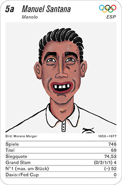 Tennis, Volume 1, Karte 5a, ESP/SRB, Manuel Santana, Illustration: Moreno Morger.