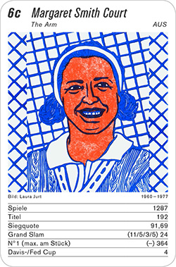 Tennis, Volume 1, Karte 6c, AUS, Margaret Smith Court, Illustration: Laura Jurt.