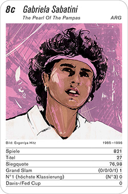 Tennis, Volume 1, Karte 8c, BRA/ARG, Gabriela Sabatini, Illustration: Evgeniya Hitz.