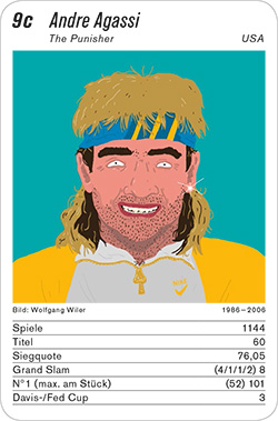 Tennis, Volume 1, Karte 9c, USA, Andre Agassi, Illustration: Wolfgang Wiler.