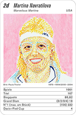 Tennis, Volume 1, Karte 2d, USA, Martina Navratilova, Illustration: Paula Troxler.